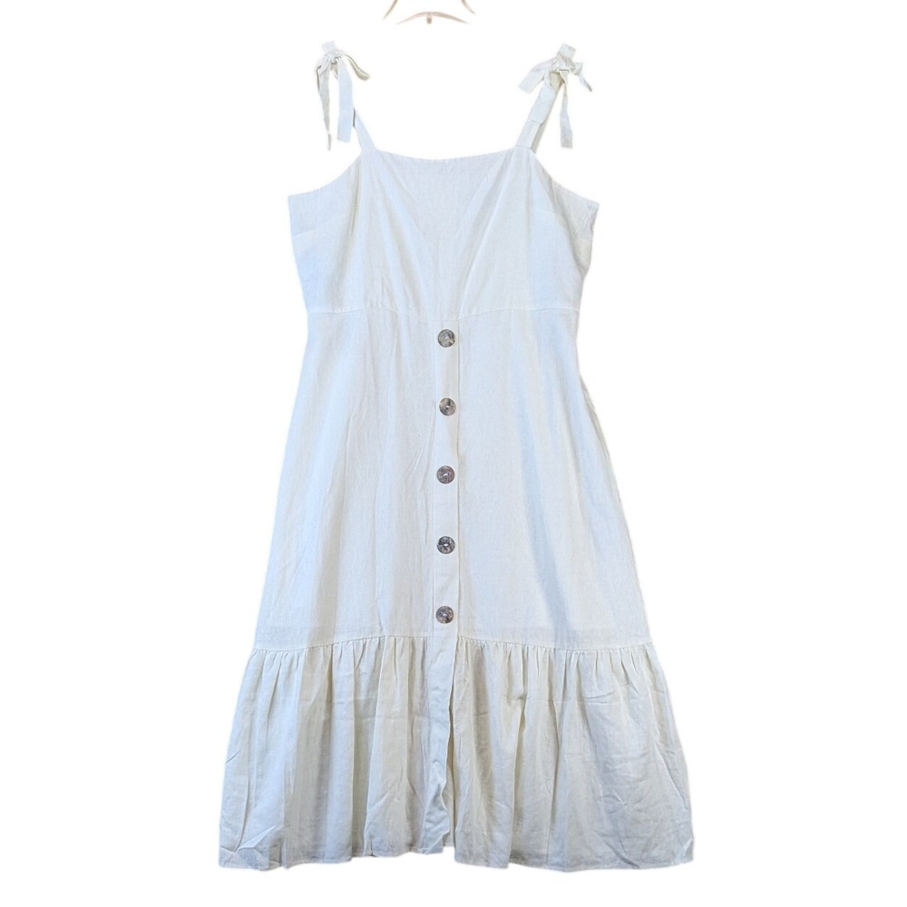 Emma & Michele Boho Coastal Cottage Beach Linen Blend Midi Dress XL White NWT